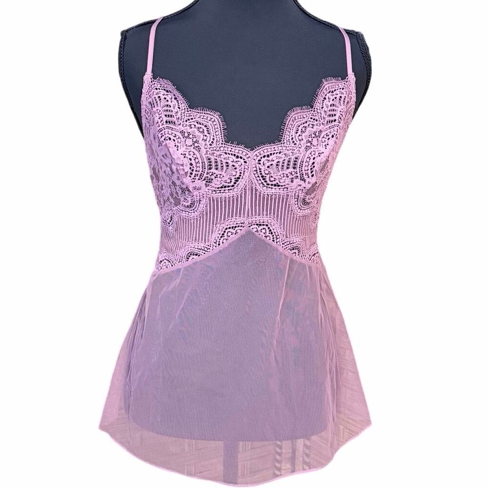 Victoria’s Secret Pink Lace Babydoll Chemise XS Sheer Mesh Lingerie coquette top